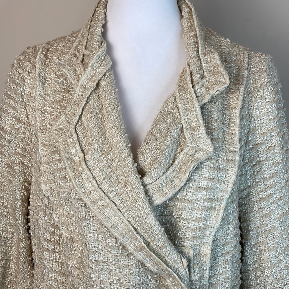 CAbi Estate Jacket Chenille Blazer Style 985 Snap Up Wheat Cream Size L